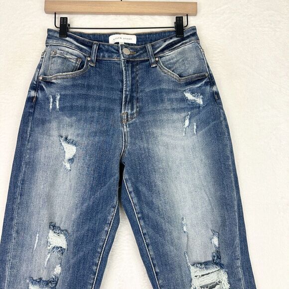 Risen Jeans High Rise Boyfriend Distressed Ankle Size 5/27 Raw Hem Stretch - Picture 3 of 9